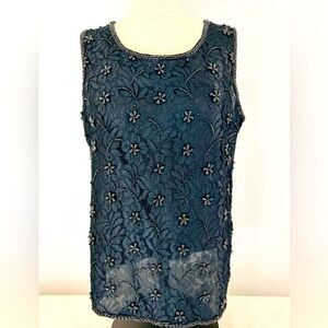 Vintage 80’s Cervelle Black Lace Beaded Tank size Medium